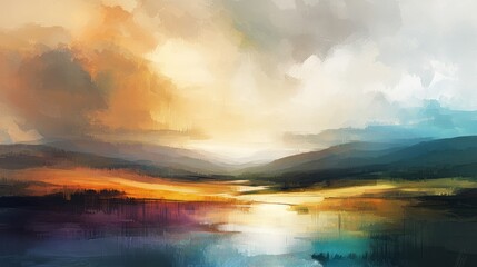 Fototapeta premium n abstract landscape that reflects different emotions. Use color and form to represent feelings like joy, sadness, or chaos, allowing viewers to interpret the scene personally.