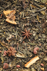 Macro dried tea leaves