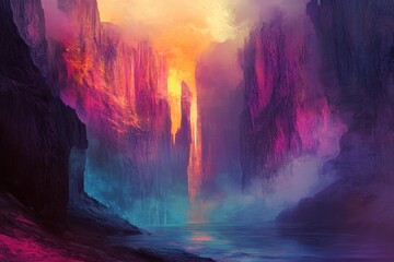 Fototapeta premium Ethereal Canyon with a Glow of Purple and Orange Hues