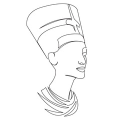One continuous single drawing line art flat doodle cleopatra, queen, portrait, woman, egyptian, history, pharaoh, egypt. Isolated image hand draw contour on a white background
