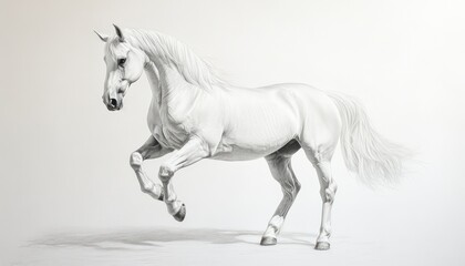 Obraz premium A pencil sketch of a white unicorn mare rearing on its hind legs.