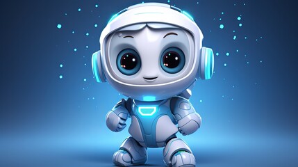 The adorable robot, clad in a shiny space suit, poses confidently with its large, expressive eyes