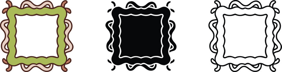 Wavy Vines Frame Design Illustration Variations
