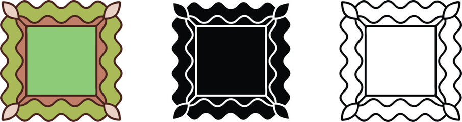 Wavy Frame Design Variations in Black, White, and Color