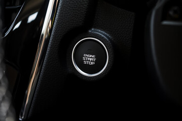 Close up engine car start button. Start stop engine modern new car button,Makes it easy to turn...