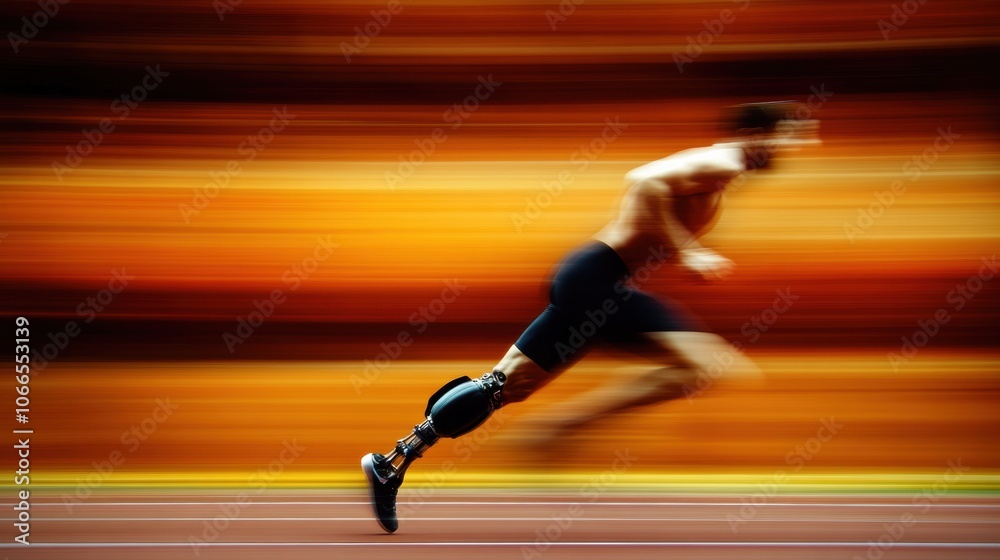 Aufkleber an athlete using a prosthetic leg runs swiftly on a track, demonstrating incredible athleticism and 