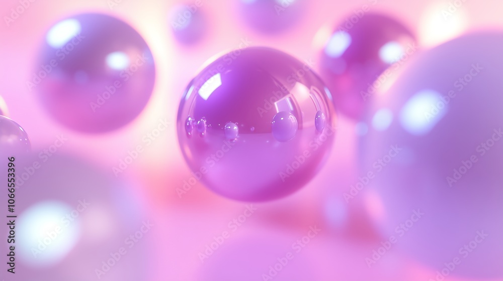 Poster colorful abstract spheres float in a mesmerizing pattern, creating a dreamy atmosphere in a soft pas