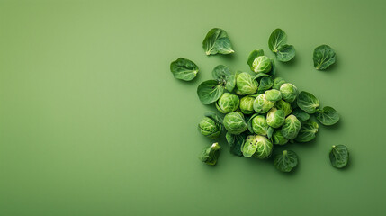 Fresh Brussels Sprouts on Green Background