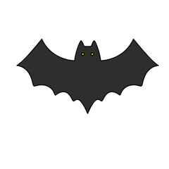 A cartoon bat with yellow eyes and a black body
