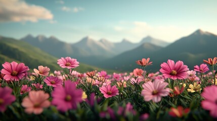 Vibrant Summer Landscape with Wildflowers in Bloom