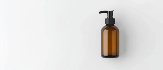 Classic amber bottle with black pump, isolated on a white background, ideal for luxury shampoo or skincare packaging designs