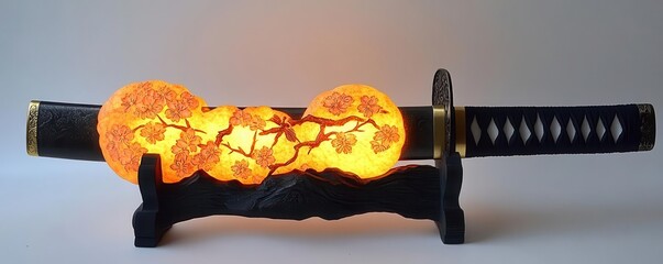 A stunning illuminated sword with a fiery design, perfect for enhancing decor and showcasing artistic craftsmanship.