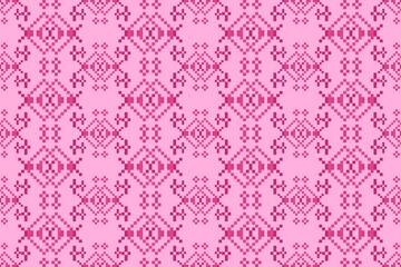 Seamless square pixel art pattern on pink background design for variety of fabrics shapes illustration.	
