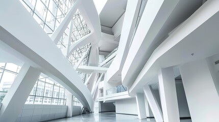 Fototapeta premium White Abstract Geometric Architecture - a captivating and modern indoor scene. The geometric shapes create an engaging and stylish atmosphere.