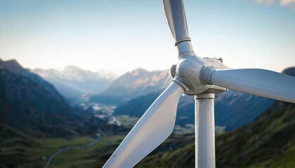  close up Wind turbine in the countryside with mountains. 3d illustration 