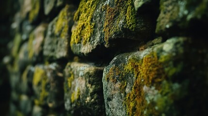 Close-up of a Stone Wall Covered in Lush Green Moss