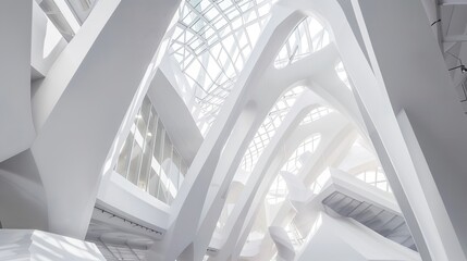 Obraz premium White Abstract Geometric Architecture - a captivating and modern indoor scene. The geometric shapes create an engaging and stylish atmosphere.