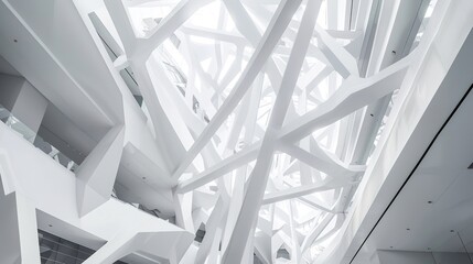 Obraz premium White Abstract Geometric Architecture - a captivating and modern indoor scene. The geometric shapes create an engaging and stylish atmosphere.