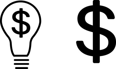 Bright light bulb Inside - a dollar symbol. Idea lamp icon collection. Flat style.