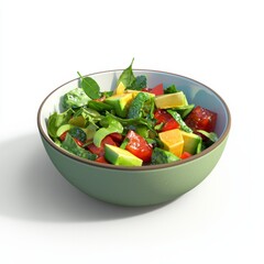 Low Poly 3D Render of a bowl of salad, on isolated white background