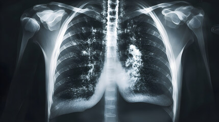 X ray image of lungs showing detailed structure and abnormalities