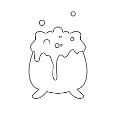 A white pot with a black handle and a black lid