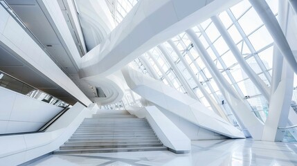 Obraz premium White Abstract Geometric Architecture - a captivating and modern indoor scene. The geometric shapes create an engaging and stylish atmosphere.