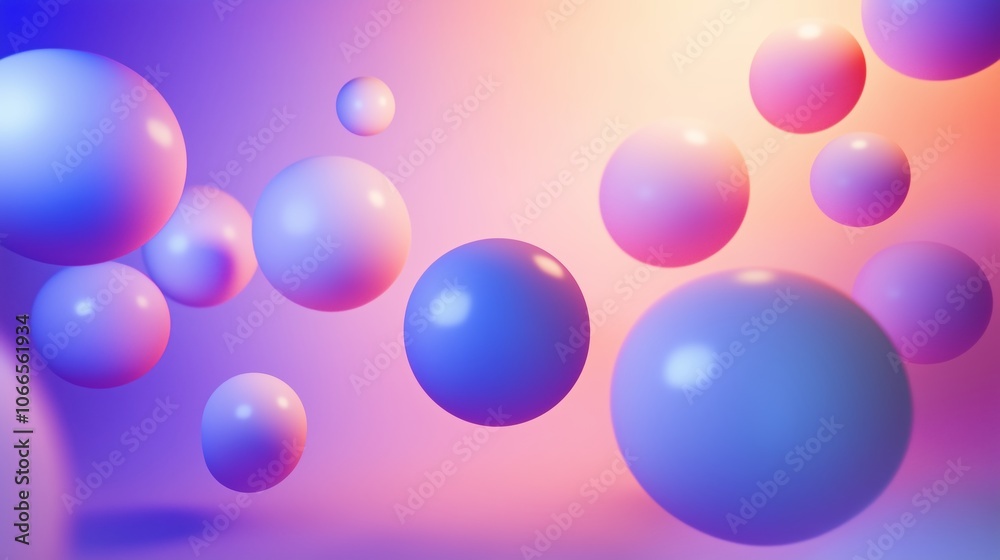 Poster colorful floating spheres create a vibrant and abstract atmosphere in a digital environment with sof