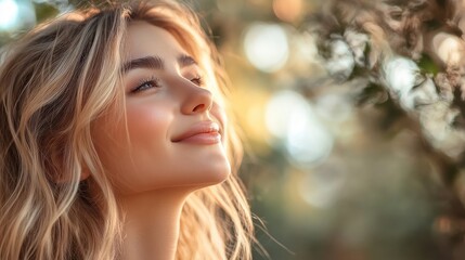 Close-up Portrait of a Smiling Woman with Blonde Hair and Blue Eyes
