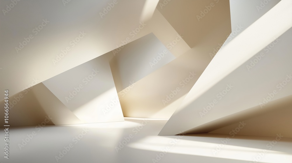 Poster abstract architectural design with angular shapes and soft lighting creating a serene atmosphere in 