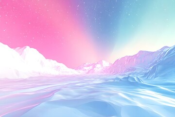 Pink Blue and White Aurora Borealis Over Snowy Landscape