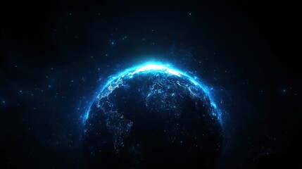Global Network Concept with Blue Light Effect on Dark Background.