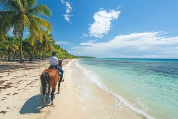 Horseback riding on tropical beach in dominican republic