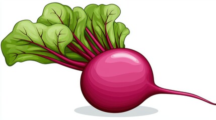 Cartoon beetroot with detailed leaves, isolated, perfect for visuals on organic farming, vegetable gardening, and fresh produce, isolated on white background