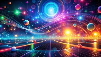 Fototapeta premium Abstract Digital Background with Glowing Lines, Circles, and Dots in a Panoramic View for Modern Design, Technology, and Creative Projects