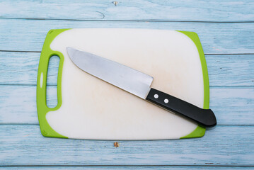 Preparing to Slice Kimchi: Knife and Cutting Board Ready
