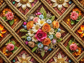 Fototapeta premium Abstract Floral Brown Rope Lattice with Sparkling Diamonds in Vintage Geometric Patterns for Aerial Photography