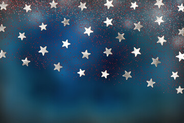 Silver stars against an abstract blue background.