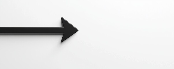 Minimalist black arrow pointing left, flat design on a white background, representing guidance, simplicity, and focus