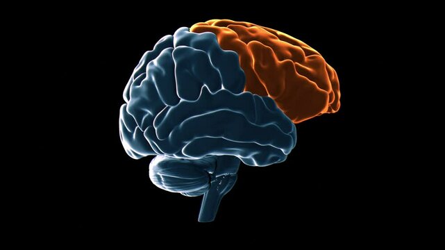 Human brain frontal lobes, animation