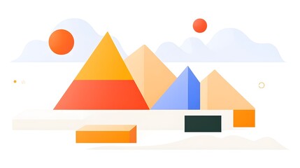 Explore the vibrant geometric landscape of stylized pyramids and sunlit shapes in modern art design