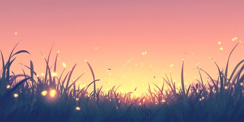 Magical Grass Field Sunset.