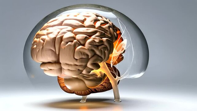 Detailed cross-section of the human brain illustrating functional regions and aspects of consciousness. Educational and scientific scene ideal for neuroscience, biology, medical studies, and research 