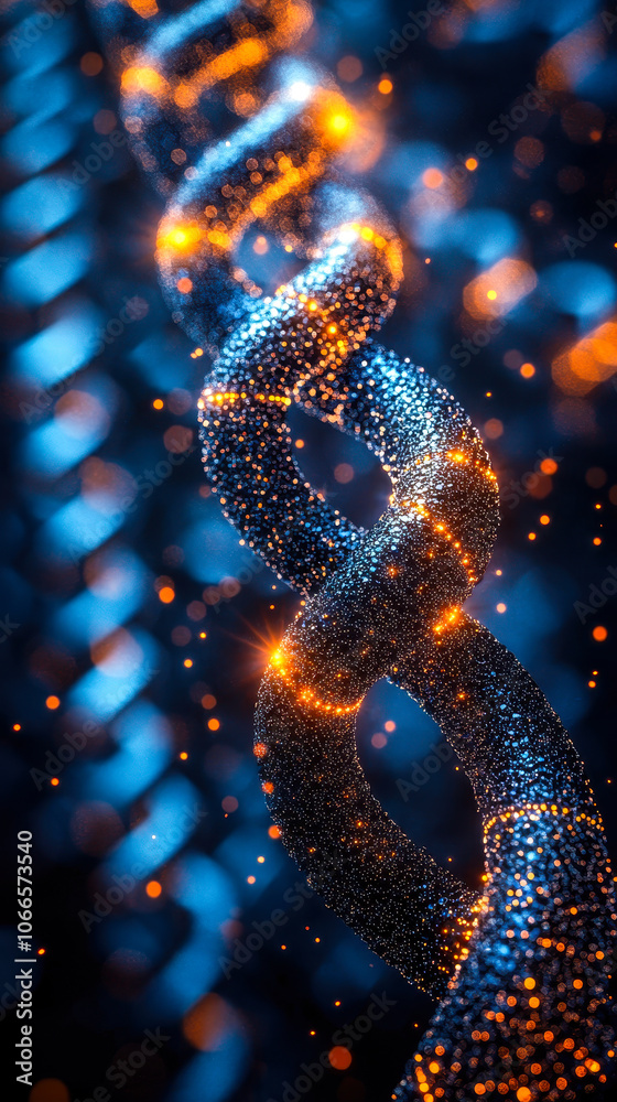 Poster blockchain technology visualization with interconnected nodes and secure financial transactions