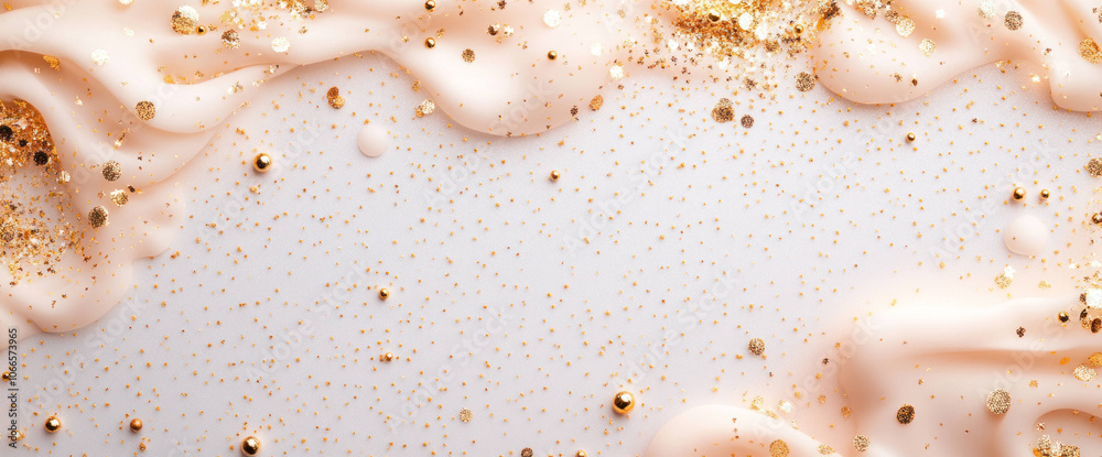 Aufkleber glamorous background featuring soft peach waves and golden glitter, perfect for festive occasions. s