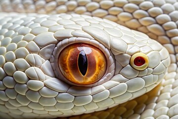 Fototapeta premium Aerial Close-Up of a White Snake's Eye - Serpent Vision, Wildlife Photography, Macro Shot, Nature's Beauty, Reptile Details, Animal Close-Up, Eye of the Beast, 