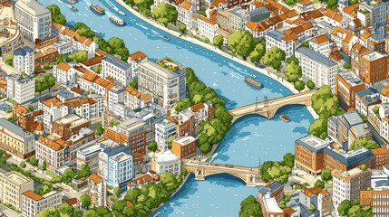 Explore the Scenic Beauty of a Vibrant City River Landscape