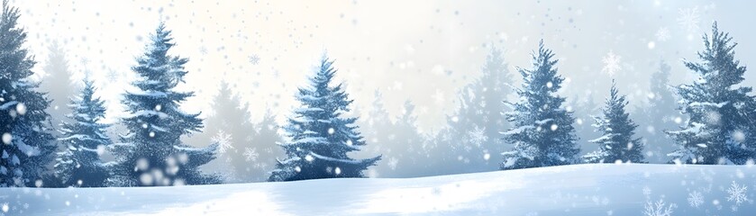 Obraz premium Snowy Forest with Evergreens and Falling Snowflakes