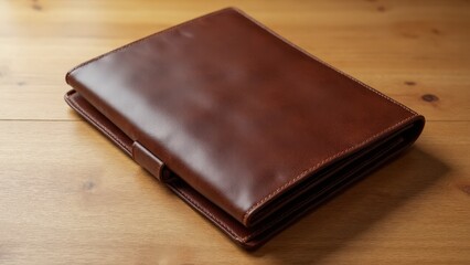 Professional presentation folder in brown leather, perfect for corporate or business-themed projects.