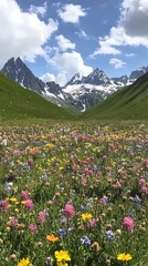 Fototapeta premium Alpine Meadow with Mountain Peaks.